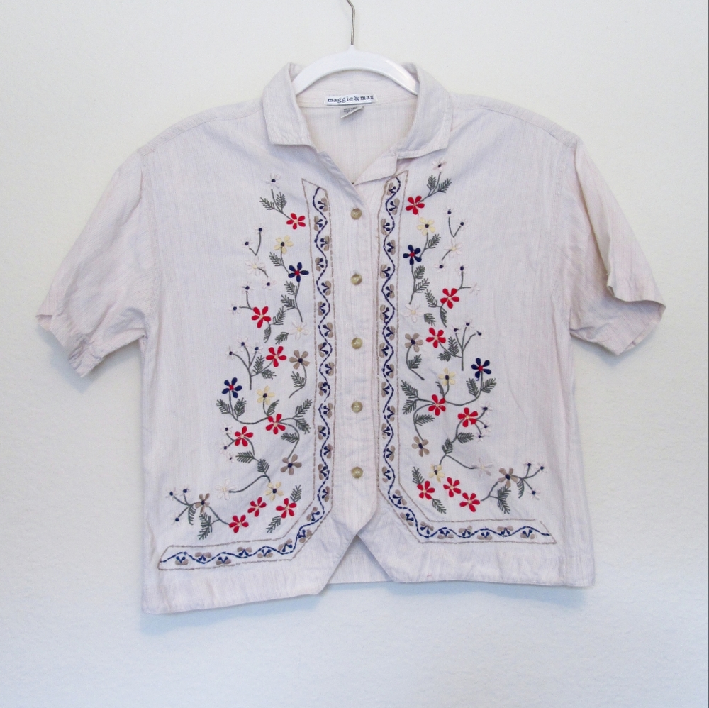Vintage Embroidered Slightly Cropped Top